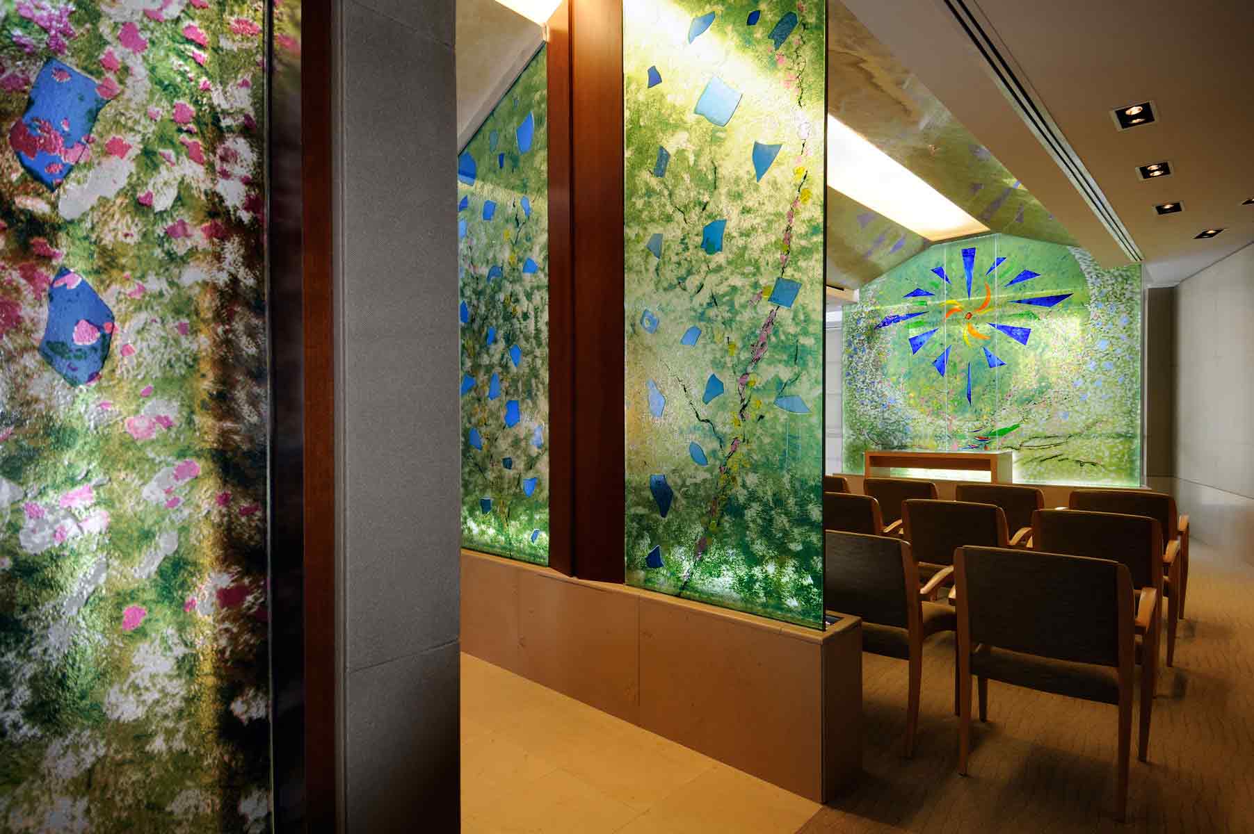 Architectural Glass by John Reyntiens in UK Chandler Hospital Chapel Interior