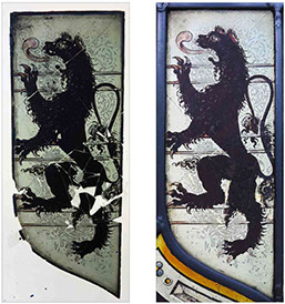 Gilling Castle stained glass window repairs before and after