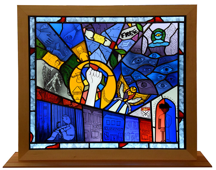 pelham olive armorial stained glass window by john reyntiens