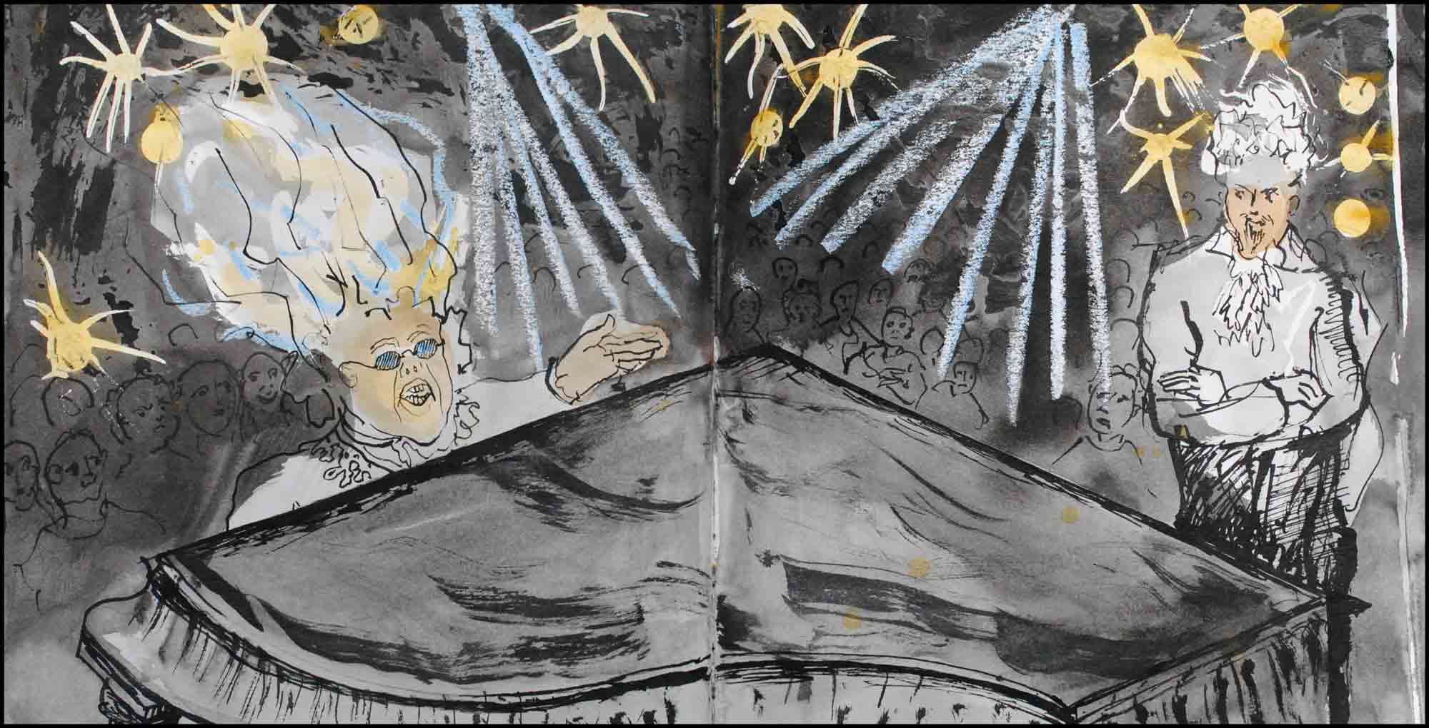 Elton John & Billy Connelly Painting by Patrick Reyntiens