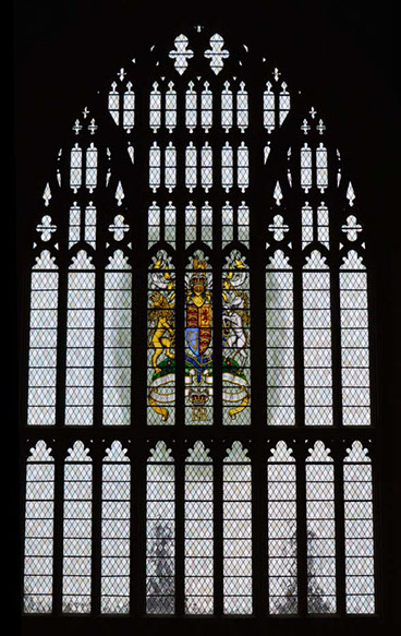 Houses of paliament westminster hall north window stained glass by john reyntiens