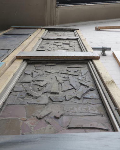 keith new commonwealth insitute windows during restoration by reyntiens glass studio