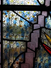 during making of Middlesex regiment memorial stained glass window, st pauls church Mill hill london by john reyntiens