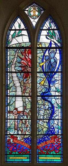 Middlesex regiment memorial stained glass window, st pauls church Mill hill london by john reyntiens