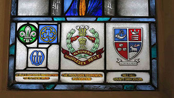 jubilee stained glass window in st pauls mill hill by john reyntiens detail