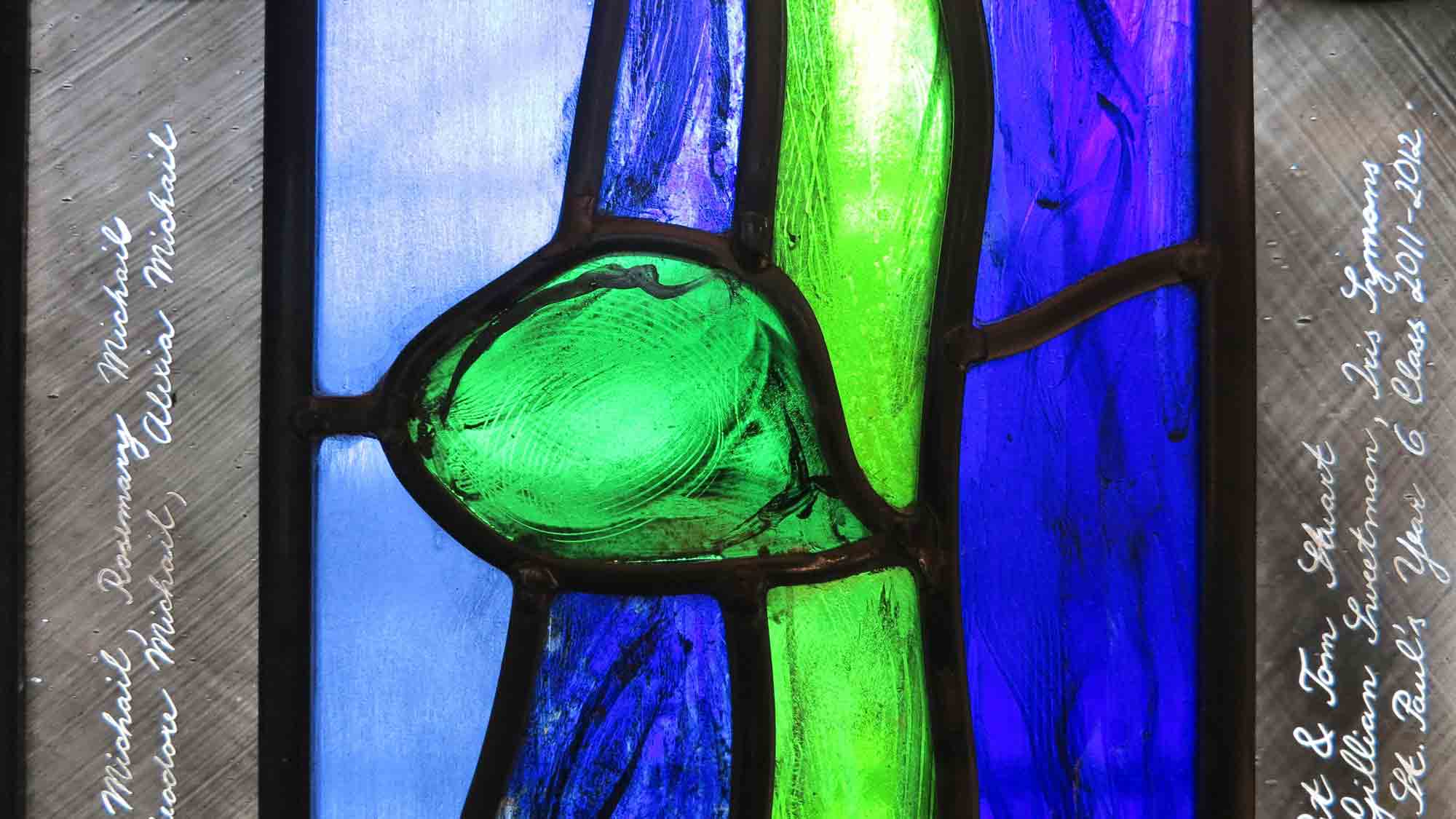 jubilee stained glass window in st pauls mill hill by john reyntiens detail