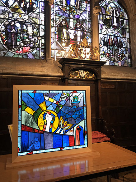 pelham olive armorial stained glass window by john reyntiens