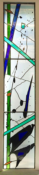 silk-screen printed stained glass, 15 lines of life by john reyntiens during making