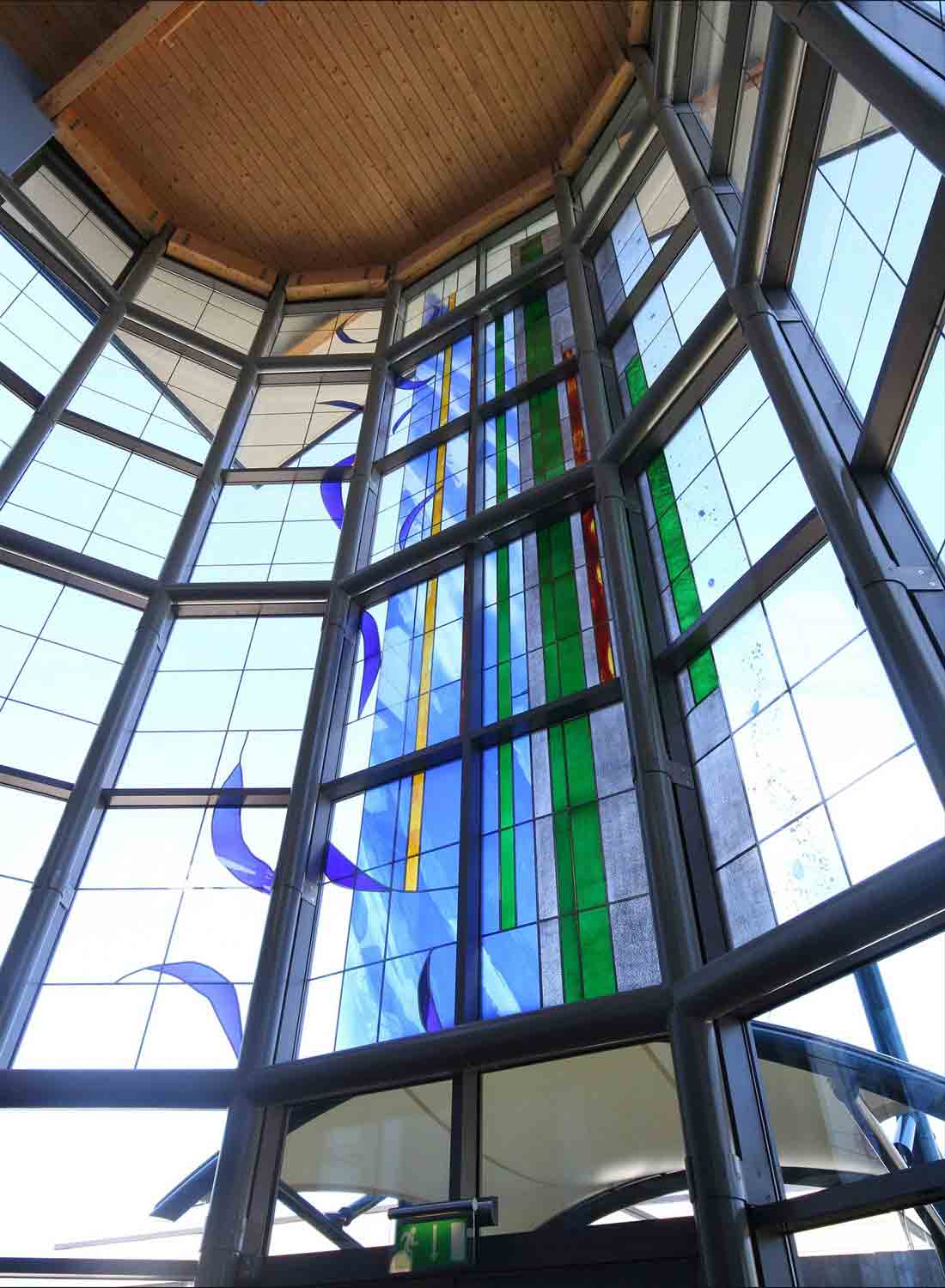 Oakby Gartree School Leicester stained glass window by john reyntiens