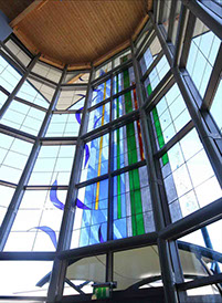 Oakby Gartree School Leicester stained glass window by john reyntiens