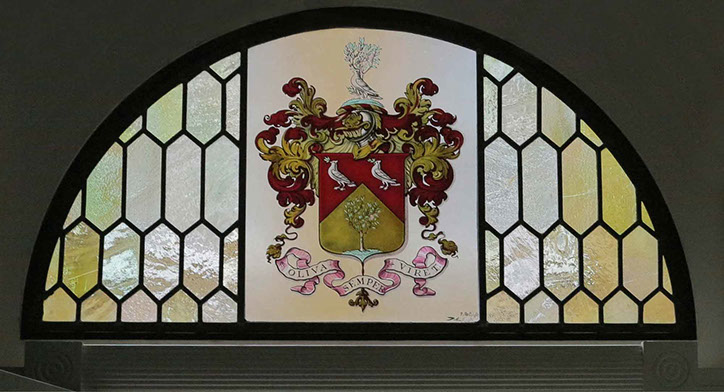 pelham olive armorial stained glass window by john reyntiens