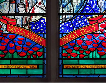Middlesex regiment memorial stained glass window, st pauls church Mill hill london by john reyntiens