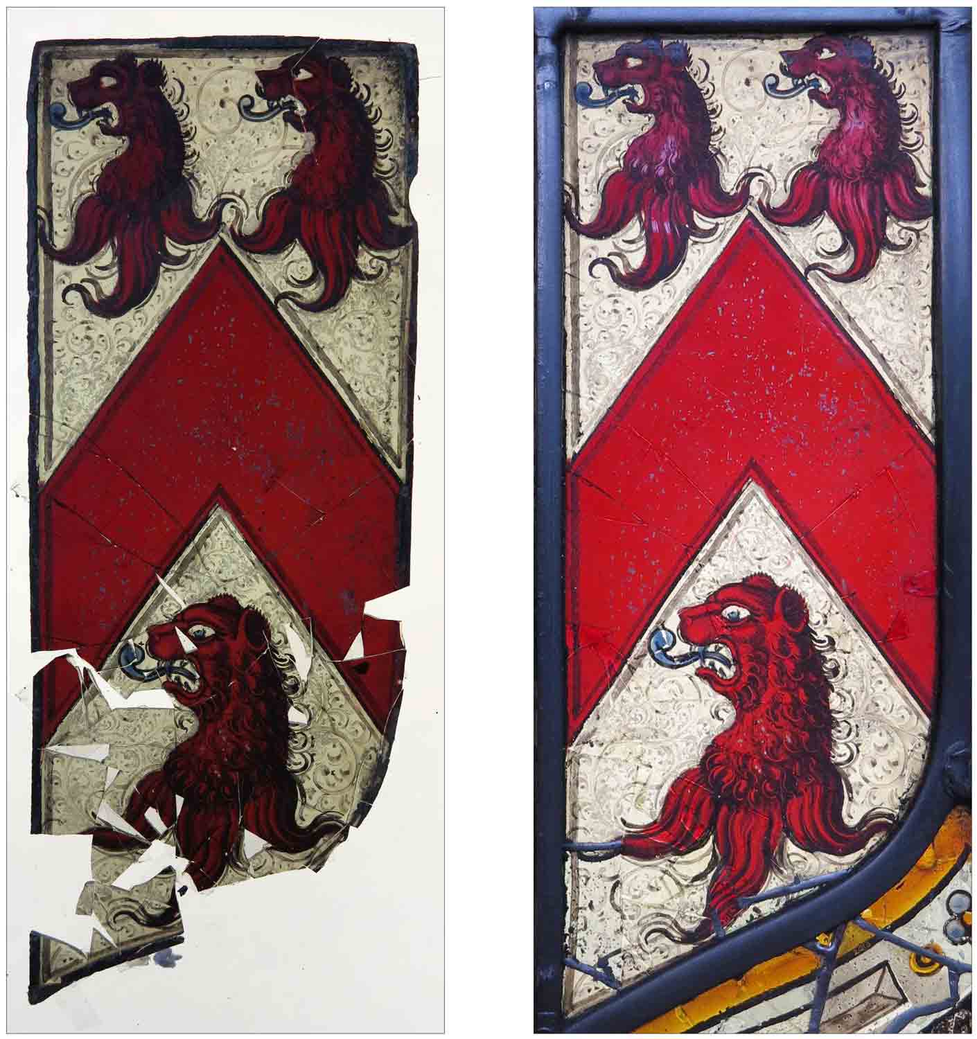 gilling castle restoration of stained glass window by reyntiens glass studio before and after